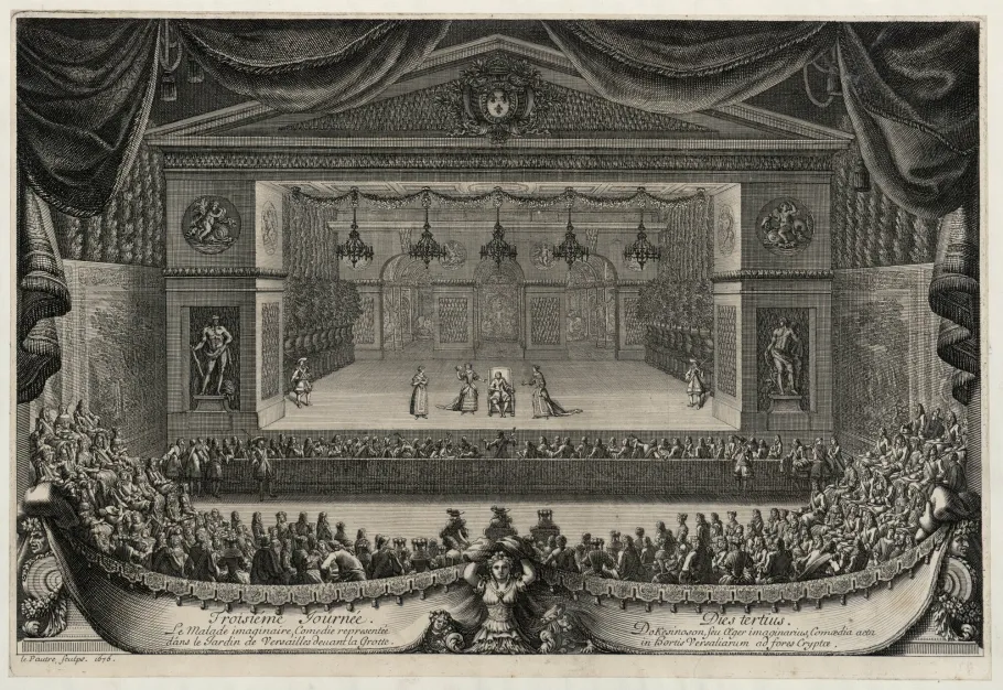 Fêtes de 1674, troisième journée : "Le malade imaginaire", comédie représentée dans le jardin de Versailles devant la grotte